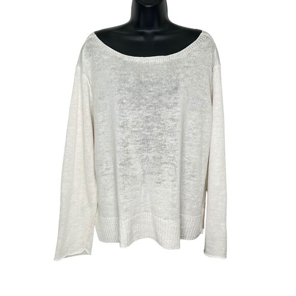 Eileen Fisher White 100% Linen Jewel Neck Long Sleeve Box Sweater Top Large - Picture 1 of 7